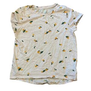 Old Navy Girls 10/12 Lemon Print T Shirt Peach Short Sleeve Cute Summer Tee